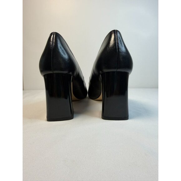 Zara Basic Collection Women Size 7.5 Black Leather Block Heel Pumps Modern Dress - Picture 8 of 13